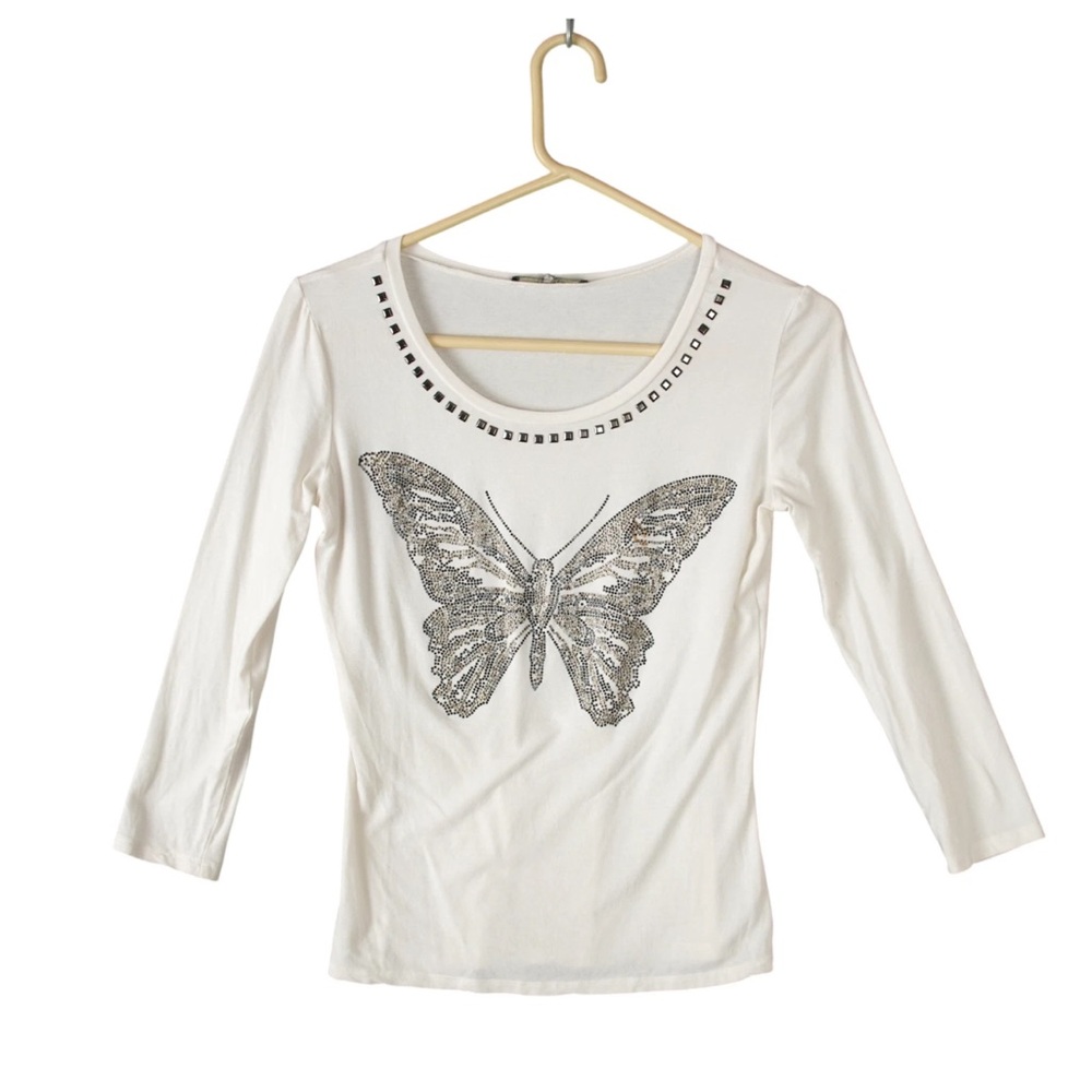 Weekend MaxMara Butterfly Rhinestone Embellished Round Neck Womens Top Size S